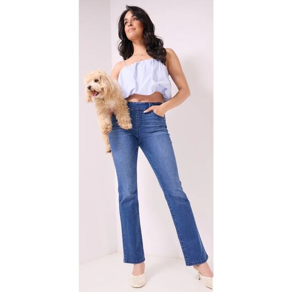 REKUCCI Womens Pull-on Bootcut Denim Cotton Jeans with real pockets Size 6 - Picture 1 of 16